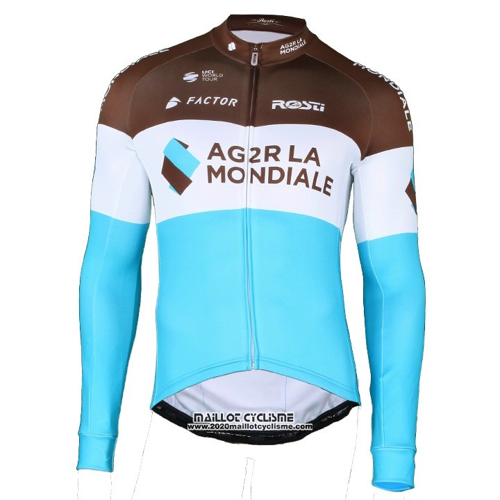 2018 Maillot Ciclismo Ag2r La Mondiale Marron Bleu Manches Longues et Cuissard